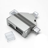 Forzacase Lightning Type-C Micro USB to USB Flash Bellek ve SD/TF Kart Okuyucu Adaptör - FC459 (Gümüş)