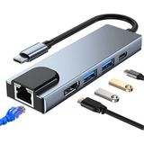 Forzacase Notebook Macbook Type-C Görüntü Aktarıcı 5in1 Ethernet USB HDMI Çevirici Hub Hdtv FC799 - Siyah