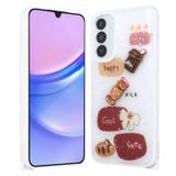 Forzacase Samsung Galaxy A35 ile uyumlu Cute Serisi Parlayan Simli Kabartma Figürlü Kılıf (Kahve)