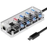 Forzacase Type-C To 4 Port USB Çoğaltıcı + 1 Port Ethernet Switch Hub Adaptör - FC829 - Şeffaf