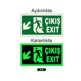 Fosforlu Çıkış Exit Yön Levhası Sol Aşağı Ok Kolay Montaj İkaz Tabelası