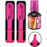Fosforlu Işaret Kalemi Pembe Doldurulabilir 2 Adet ve Mürekkebi 30ML 1 Adet Fosforlu Neon Kalem - standart - Fosforlu Pembe