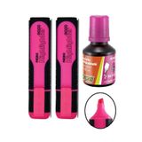 Fosforlu Isaret Kalemi Pembe Doldurulabilir 2 Adet Ve Murekkebi 30Ml 1 Adet Fosforlu Neon Kalem