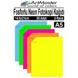 Fosforlu Neon Renkli A5 Fotokopi Kağıdı 50 Adet 1 Paket 14.8X21 Cm Fosforlu 5 Renk Parlak Canlı Renkler Neon Fotokopi