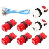 Fosiya 7X Arcade Düğmeleri 30 mm Happ Tipi Standart Basmalı Düğme Anahtar 20 cm Düğmeli Kablo Arcade Joystick Arcade1up Oyun Konsolu (Kırmızı)