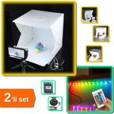 Fotoğraf Çekim Çadırı + Rgb 30 LED USB Kumandalı Işık Seti 2li Profesyonel Mini Stüdyo FX27LM