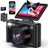 Fotoğrafçılık için 5K Dijital Kamera - YouTube için WiFi 75MP Vlog Kameraları - UHD Otomatik Odaklama Video Kamera 3 inç 180 ° Çevirmeli Ekran 18X Zoom - 32GB SD Kartlı Kompakt Vlog Travel Camara, 2