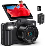 Fotoğrafçılık için Dijital Fotoğraf Makineleri - YouTube WiFi için 5K 75 MP Vlog Kamera - UHD Otomatik Odaklama Vlog Kamera 3 inç 180 ° Flip Ekran 18X Zoom ile – YouTube Travel 32 GB SD Kart, 2