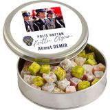 Fotoğraflı 10 Nisan Polis Haftasına Özel Çifte Kavrulmuş Lokum (Metal Yuvarlak Kutu) 300g