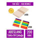 Fotografyabaskı 100 Adet Renkli 100 Adet Renksiz Abeslang Tahta Dil Çubuğu Basacağı - Ağda Spatulası, Spatula