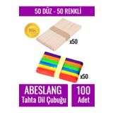 Fotografyabaskı 50 Adet Renkli 50 Adet Renksiz Abeslang Tahta Dil Çubuğu Basacağı - Ağda Spatulası, Spatula