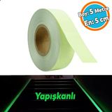 Fotolümen Gece Parlayan Yeşil Reflektörlü Fosforlu Oto Reflektif Düz Şerit Bant 5 Cm 5 Mt İkaz Bandı