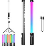Fototek Rgb Led Işık Çubuk Led Renk Partisi Foto Video Rgb Işık Şarjlı Stüdyo Işığı+2M Işık Ayağı