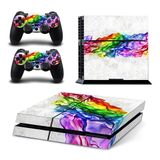 FOTTCZ Sadece PS4 Konsol ve Kontrol Cihazları için Vinil Kaplama, Çıkartma Dekorasyon ve Ekipman Yüzeyini Korur, Gökkuşağı Suluboya