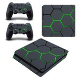 FOTTCZ Yalnızca PS4 İnce Konsol ve Kontrolörler için Vinil Kaplama, Çıkartma Süslemeleri ve Ekipman Yüzeyini Koruyun, Gri Yeşil Yuva