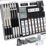 Four Candies 25PCS Sanat Mekanik Kurşun Kalem Seti, Kılıflı, 3PCS Metal Sanatçı Kurşun Kalem 0.5, 0.7, 0.9 mm ve 3PCS 2mm Kurşun Tutucu (HB 2H 2B 4B Renk) 432PCS Grafit Kurşun Yedekleri