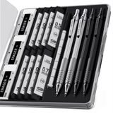 Four Candies Kılıflı 4 adet Metal Mekanik Kalem Seti, 0,5 mm ve 0,7 mm Sanatçı Kalemi 8 Tüplü (480 Adet) HB Kurşun Yedekler, 3 Silgi, Taslak, Çizim, Siyah ve Şerit Yazmak İçin 9 Silgi Yedekleri