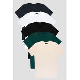 Four Man 5’li Erkek Tişört Seti | %100 Pamuk Basic Standart Kalıp - 2XL - Renkli