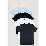 Four Man 5’li Erkek Tişört Seti | %100 Pamuk Basic Standart Kalıp - Siyah - Beyaz