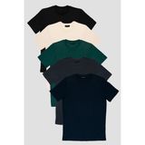 Four Man 5’li Erkek Tişört Seti | %100 Pamuk Basic Standart Kalıp - Siyah - Lacivert