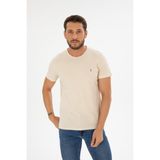 Four Man Erkek Krem Bisiklet Yaka Pamuklu Relaxed Fit T-Shirt - Açık Krem