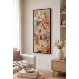 FourArts Dokulu Soyut Çiçekler Ahşap Tablo | UV Baskı | Siyah Çerçeveli | 25x60 cm Dikey | Pastel Ev Dekorasyonu