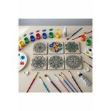 FourArts Mandala Boyama Seti – 6’lı 10x10 cm Doğal Mermer Mandala Taşları, EVA Tabanlı Bardak Altlığı
