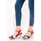 Fox Shoes 9674040205 Lacivert-Beyaz-Kırmızı Kadın Dolgu Topuk Ayakkabı
