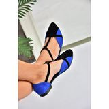 Fox Shoes B726881802 Saks Mavi Siyah Süet Kadın Babet
