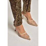 Fox Shoes Bej File Boncuk İşlemeli İnce Topuklu Ayakkabı, 38, Y7520763, Bej-File, Kadın