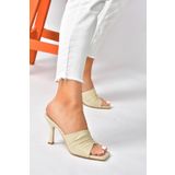 Fox Shoes Bej Ince Topuklu Kadın Terlik P590233809