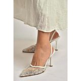 Fox Shoes Beyaz File Pullu İşlemeli İnce Topuklu Ayakkabı, 39, Y7264936, Beyaz-File, Kadın