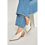 Fox Shoes Beyaz Hakiki Deri Süet Kalın Topuklu Ayakkabı, 41, Y6543004, Beyaz-Hakiki Deri, Kadın