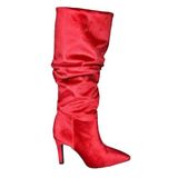 fox SHOES Bordo Kadife İnce Topuklu Kadın Çizme, Bordo-Kadife, 36