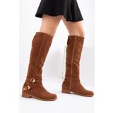Fox Shoes E726203402 Taba/Altın Süet Alçak Topuklu Kadın Çizme