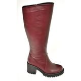 Fox Shoes Fox Kadın Bordo Deri Kalın Topuklu Çizme, Orta Topuk, Şık Tasarım ve Rahatlık