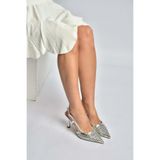 Fox Shoes Gümüş İnce Topuklu Abiye Ayakkabı, 38, Y8204183, Gümüş-Suni Deri, Kadın