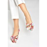 Fox Shoes H726809004 Beyaz/kırmızı Saten Kumaş Çiçek Baskı Kadın Babet