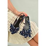 fox SHOES H726809004 Lacivert Puantiye/Pudra Kumaş Kadın Babet, Lacivert Puantiye/Pudra-Kumaş, 36