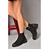 fox SHOES J654011901 Siyah Hakiki Deri Nubuk Kadın Bot, Siyah-Nubuk, 39