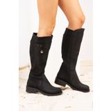 Fox Shoes J674272309 Siyah Suni Deri Kadın Çizme