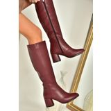 Fox Shoes J848300109 Bordo Kalın Topuklu Kadın Çizme