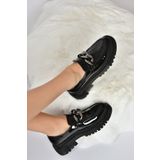 Fox Shoes K294760008 Siyah Rugan Kalın Tabanlı Kadın Günlük Ayakkabı