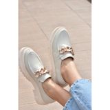 Fox Shoes K294760009 Bej Suni Deri Kalın Tabanlı Kadın Günlük Ayakkabı
