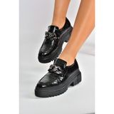 Fox Shoes K294760011 Siyah Kroko Baskı Kalın Tabanlı Kadın Günlük Ayakkabı