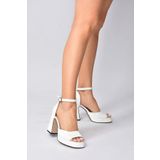 Fox Shoes K404100209 Beyaz Suni Deri Kalın Platform Topuklu Kadın Ayakkabı