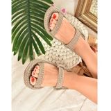 Fox Shoes K596012104 Vizon Halat İpli Hasır Kadın Sandalet