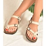 Fox Shoes K777613402 Bej Süet Parmak Arası Kadın Terlik