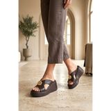 Fox Shoes Kadın Dolgu Tabanlı Terlik, 36, Y9739654, Kahverengi-Suni Deri