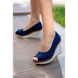 Fox Shoes Kadın Dolgu Topuk Ayakkabı Lacivert Keten PVC Taban ile Şık ve Rahat Kullanım